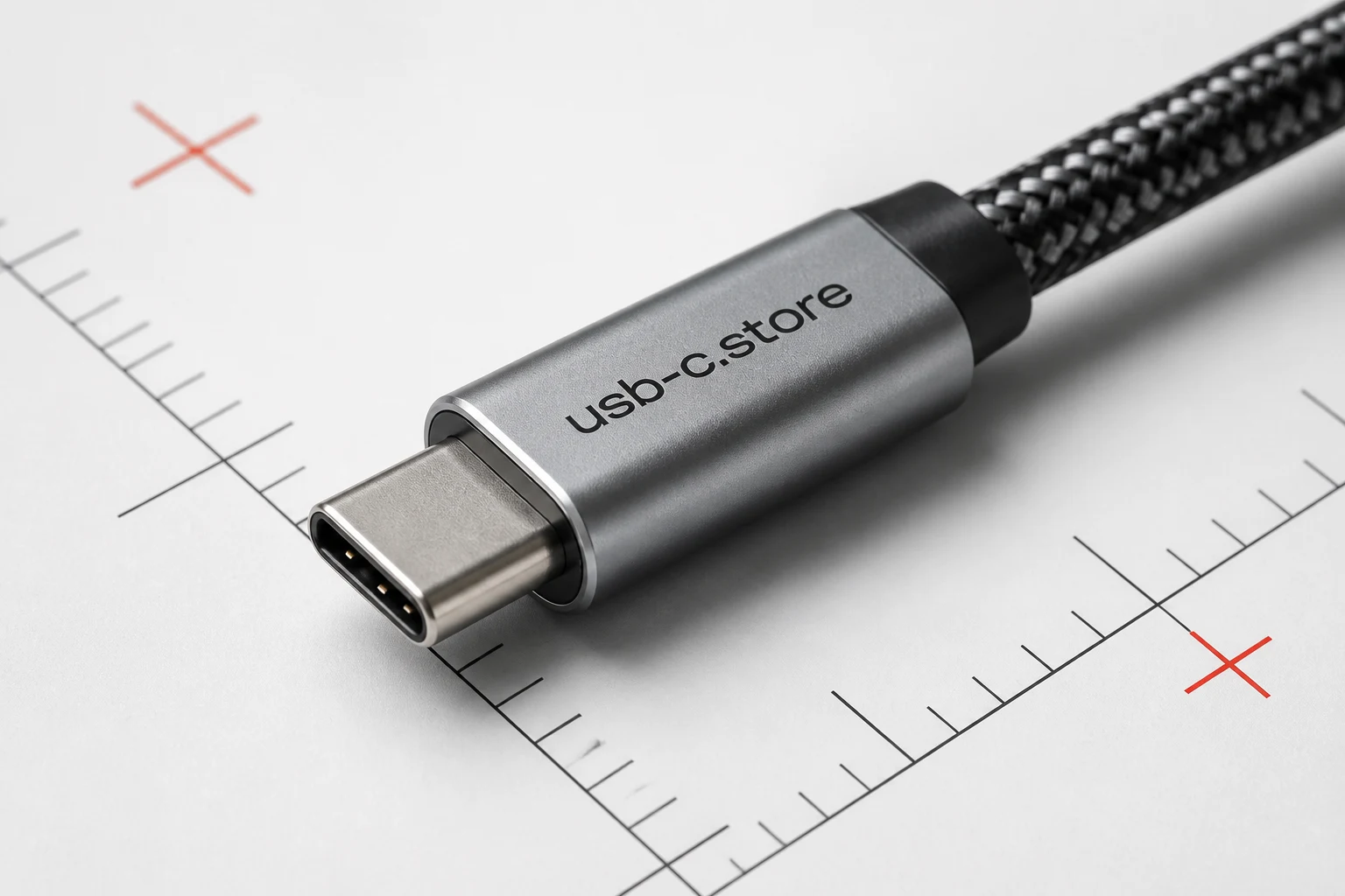 Brushed aluminium USB-C connector concept on a measurement surface